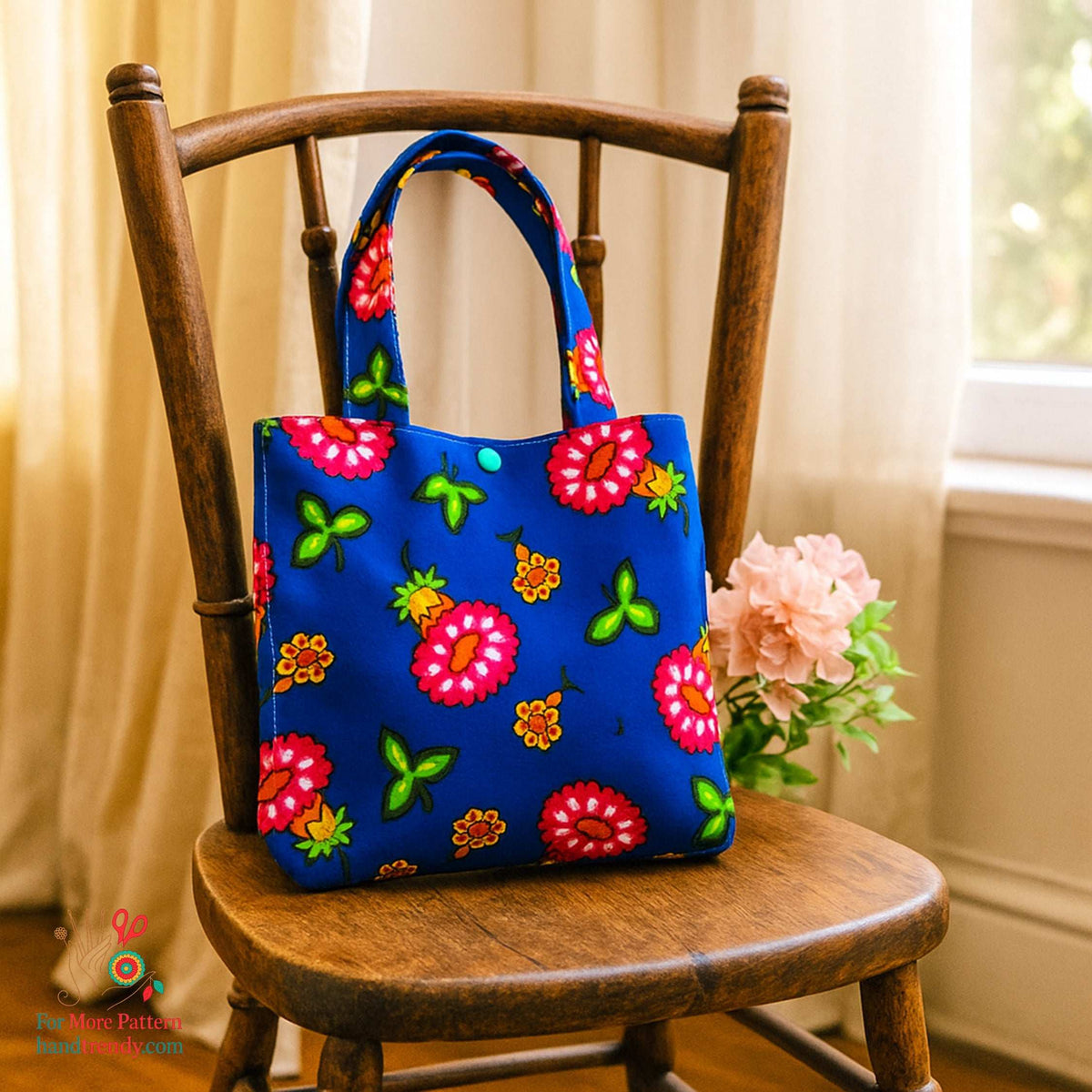 Floral Mini Tote Bag Sewing Pattern – Reversible Fabric Bag PDF Tutorial for Beginners - Hand Trendy