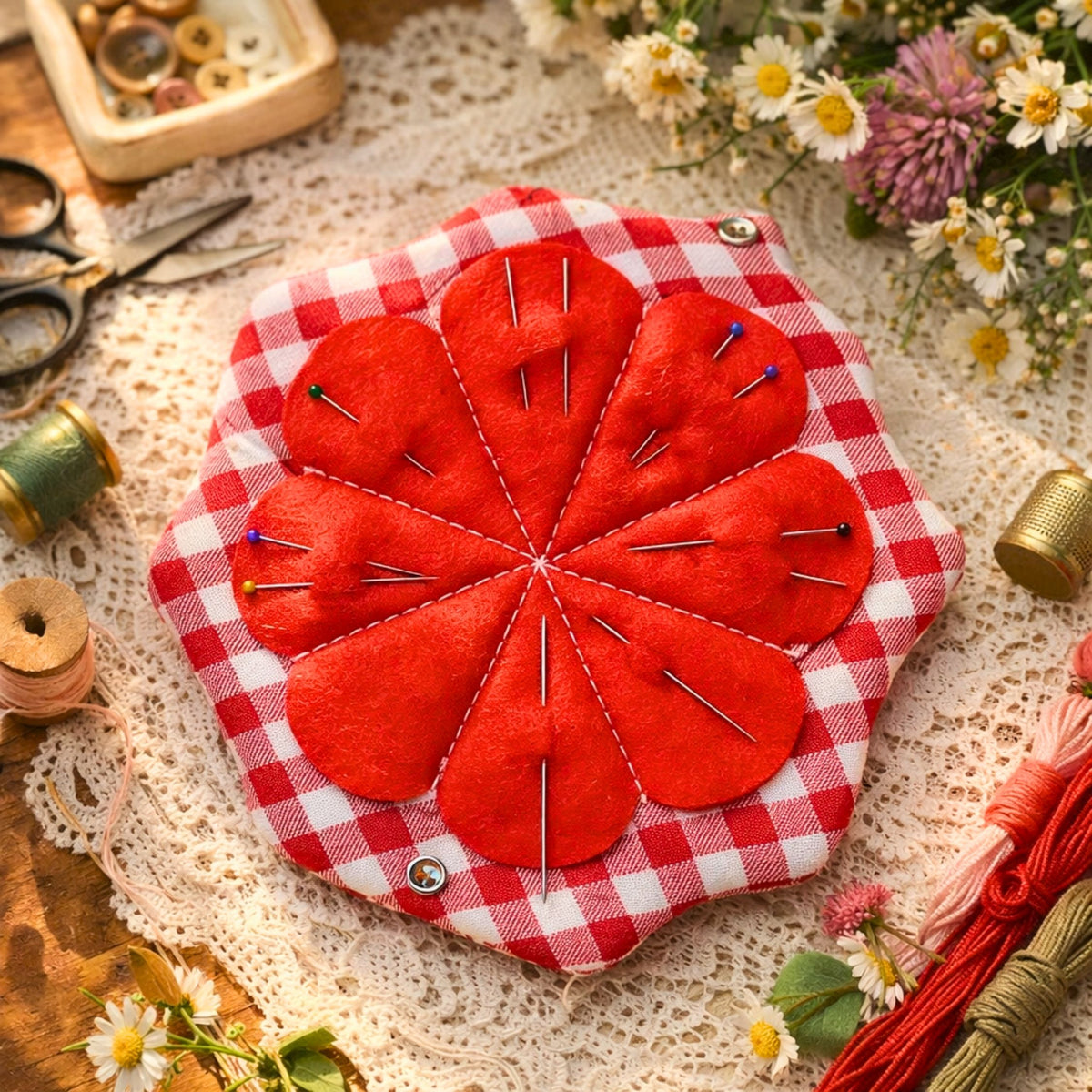 Folding Needle Case Pattern PDF Sewing Tutorial With Flower Pin Cushion Organizer For Travel