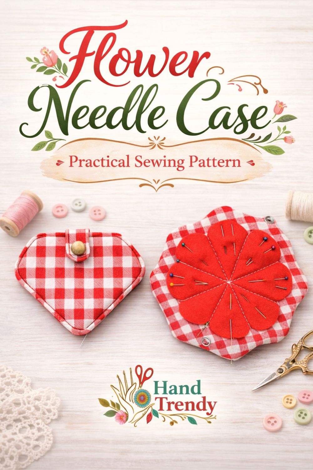 Folding Needle Case Pattern PDF Sewing Tutorial With Flower Pin Cushion Organizer For Travel