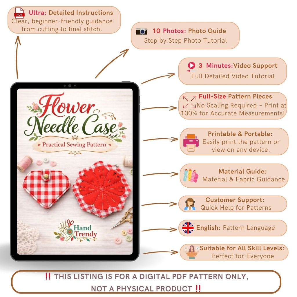 Folding Needle Case Pattern PDF Sewing Tutorial With Flower Pin Cushion Organizer For Travel