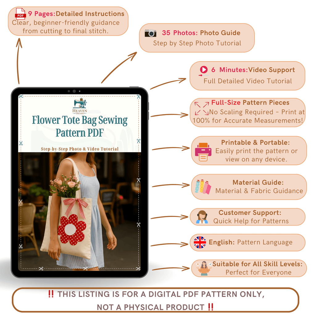 Flower Tote Bag Sewing Pattern PDF, DIY Fabric Flower Tote Bag Tutorial - Hand Trendy