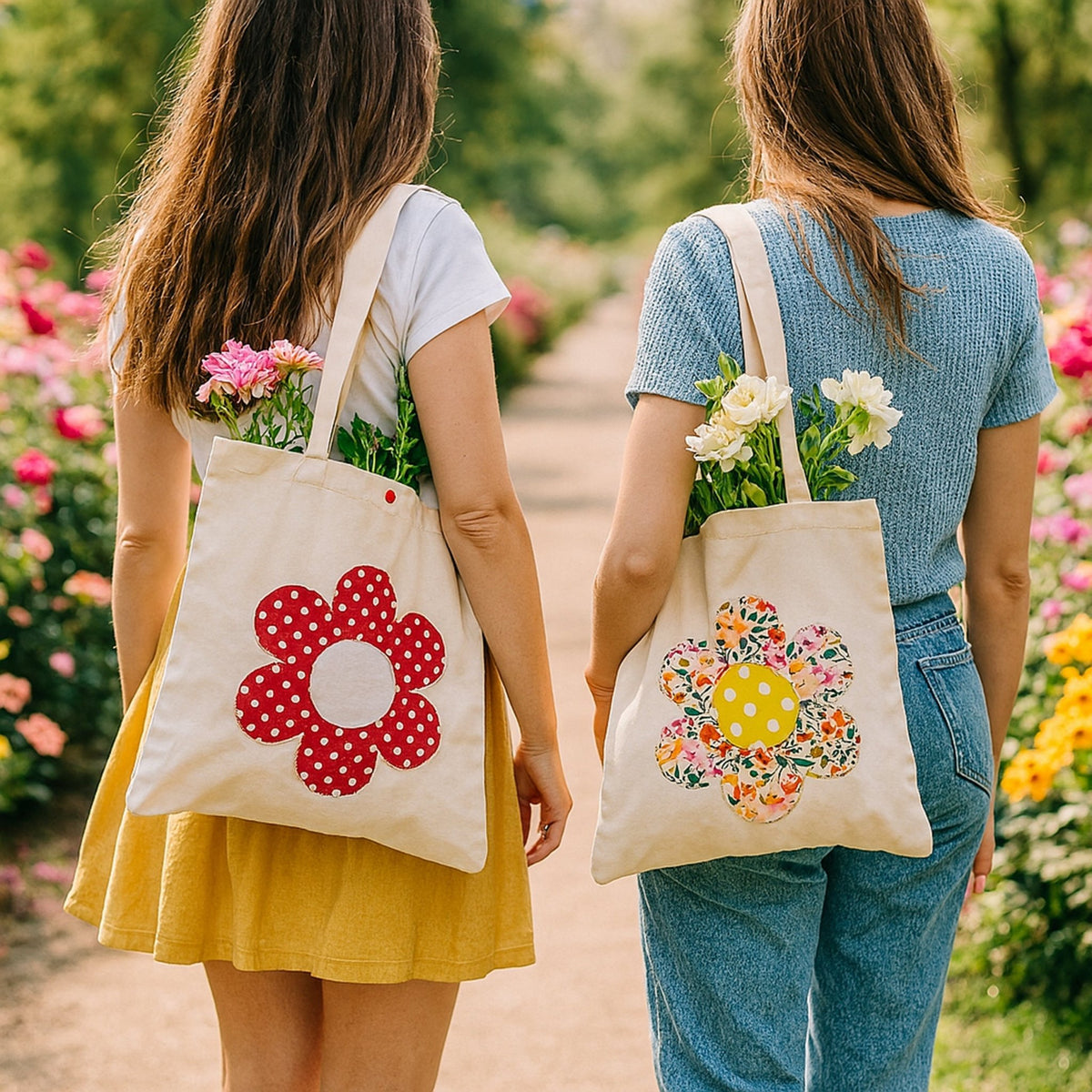 Flower Tote Bag Sewing Pattern PDF, DIY Fabric Flower Tote Bag Tutorial - Hand Trendy