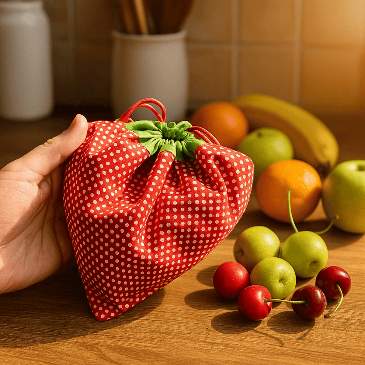 Foldable Strawberry Tote Bag Sewing Pattern PDF – Drawstring Pouch Design - Hand Trendy