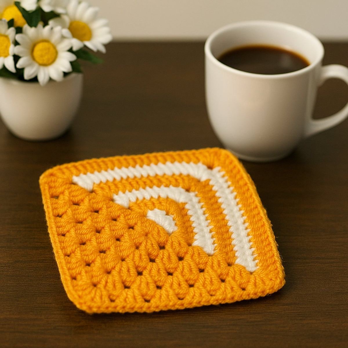 Geometric Crochet Coaster Pattern PDF – Modern Mug Mat Tutorial – Handmade Home Decor Crochet Design - Hand Trendy