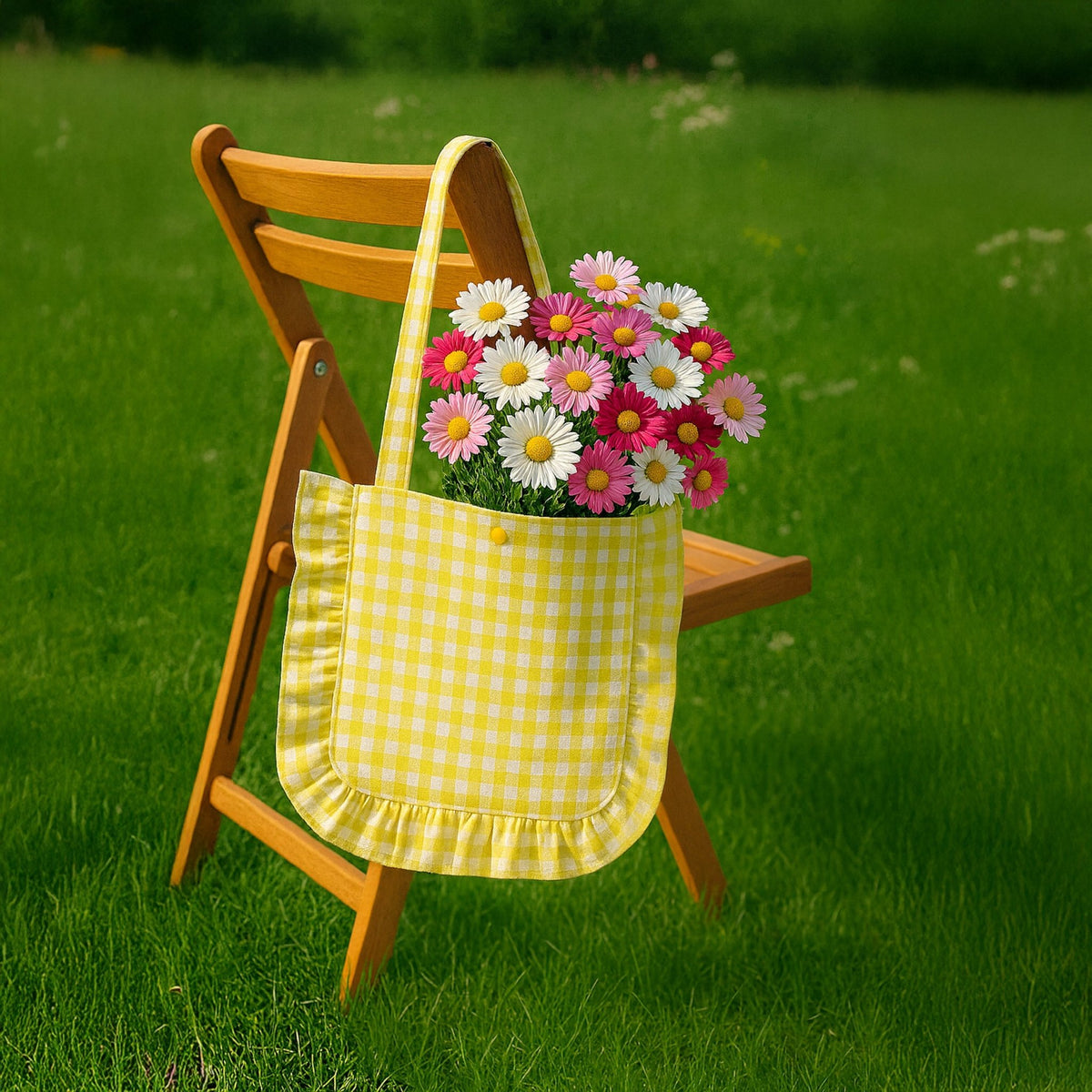 Ruffle Tote Bag Gingham Sewing Pattern, Summer Cottagecore DIY Bag Pattern - Hand Trendy