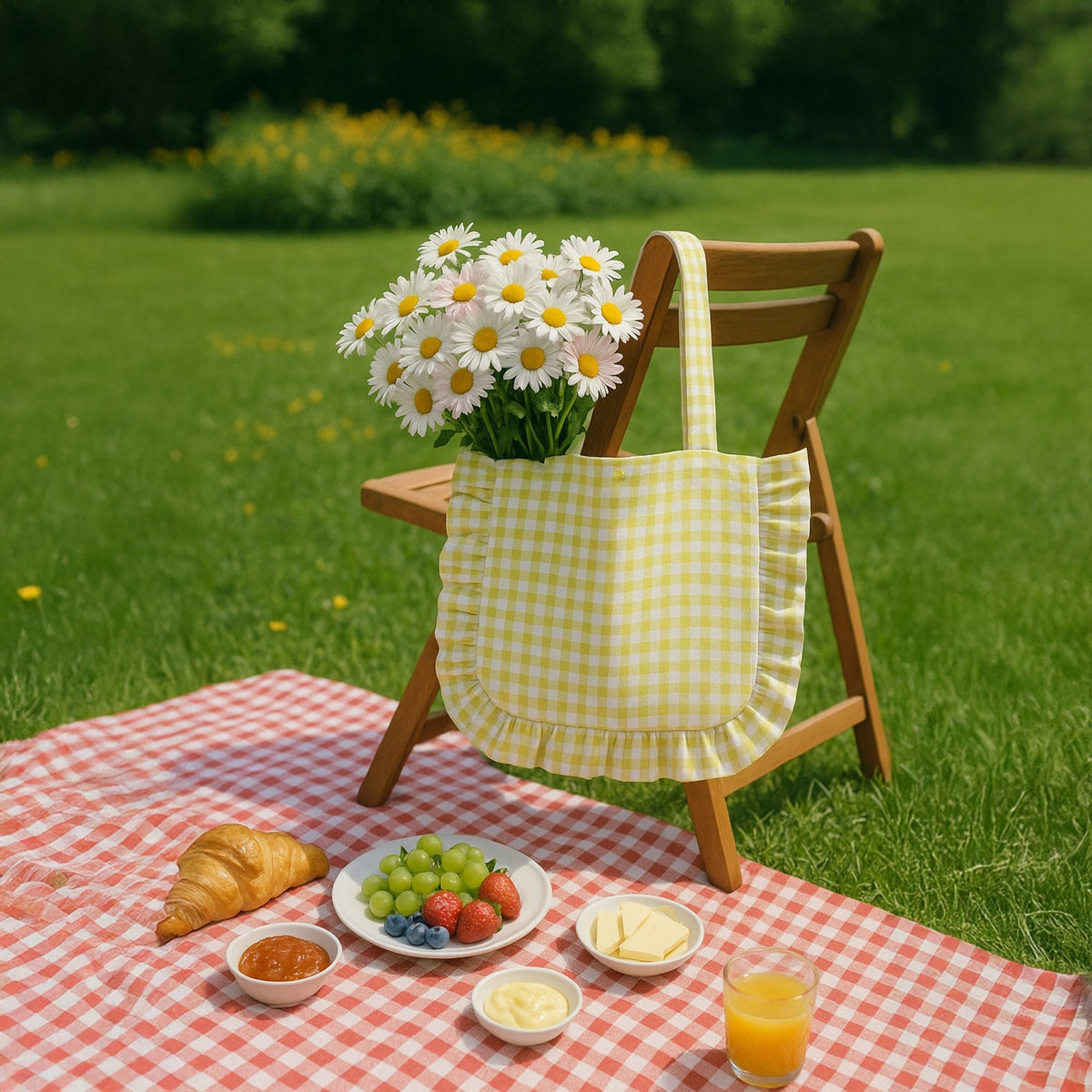 Ruffle Tote Bag Gingham Sewing Pattern, Summer Cottagecore DIY Bag Pattern - Hand Trendy