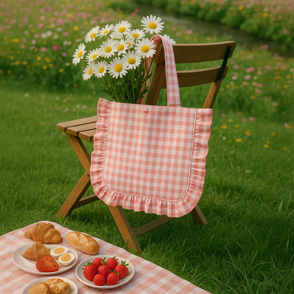 Ruffle Tote Bag Gingham Sewing Pattern, Summer Cottagecore DIY Bag Pattern