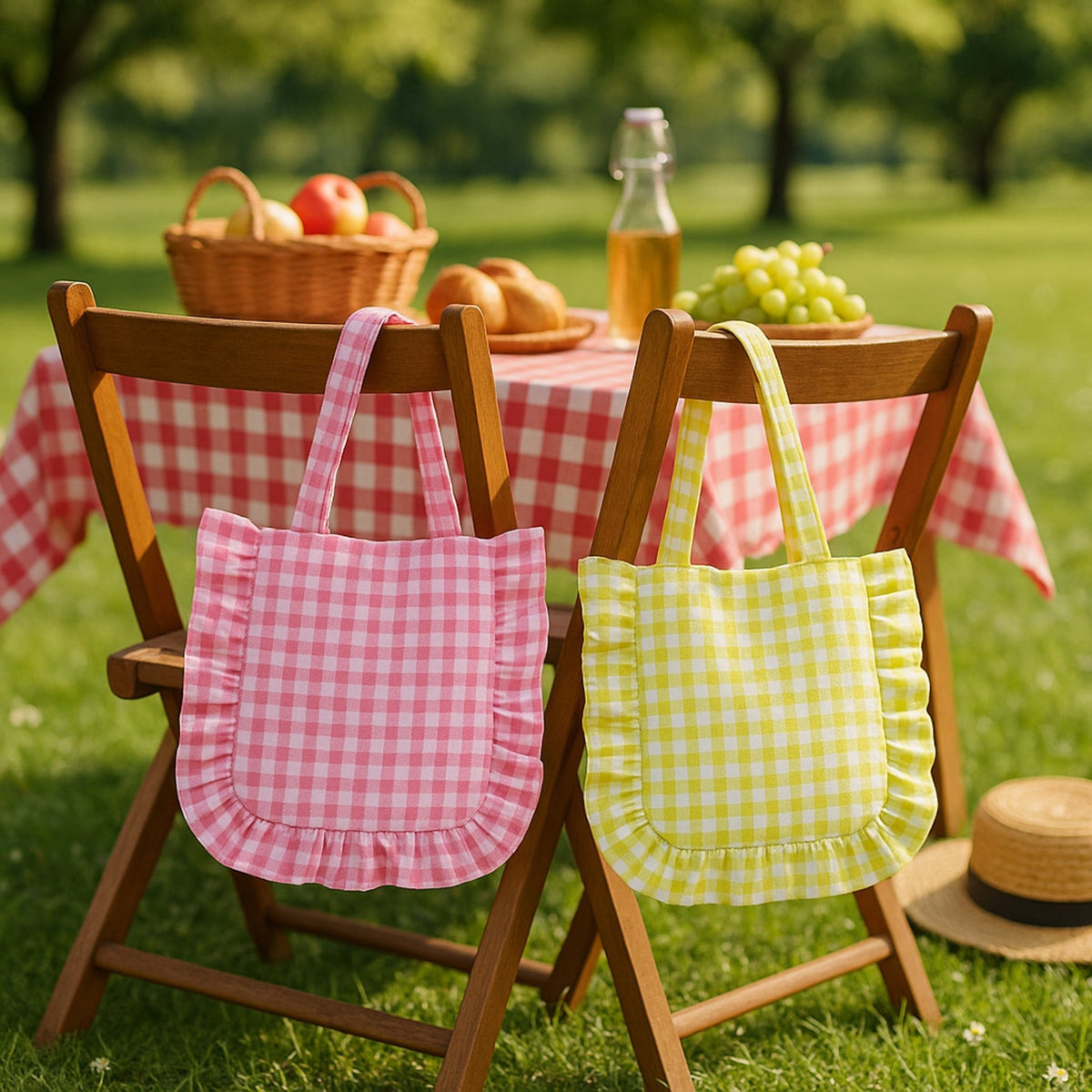 Ruffle Tote Bag Gingham Sewing Pattern, Summer Cottagecore DIY Bag Pattern - Hand Trendy