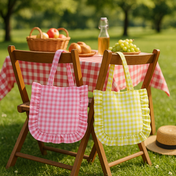 Ruffle Tote Bag Gingham Sewing Pattern, Summer Cottagecore DIY Bag Pattern