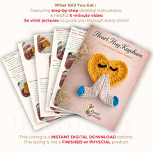 Crochet Heart Keychain Pattern PDF, Cute Heart Character Charm, Folded Hands Design