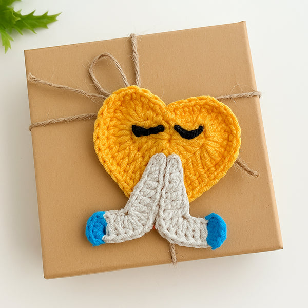 Crochet Heart Keychain Pattern PDF, Cute Heart Character Charm, Folded Hands Design