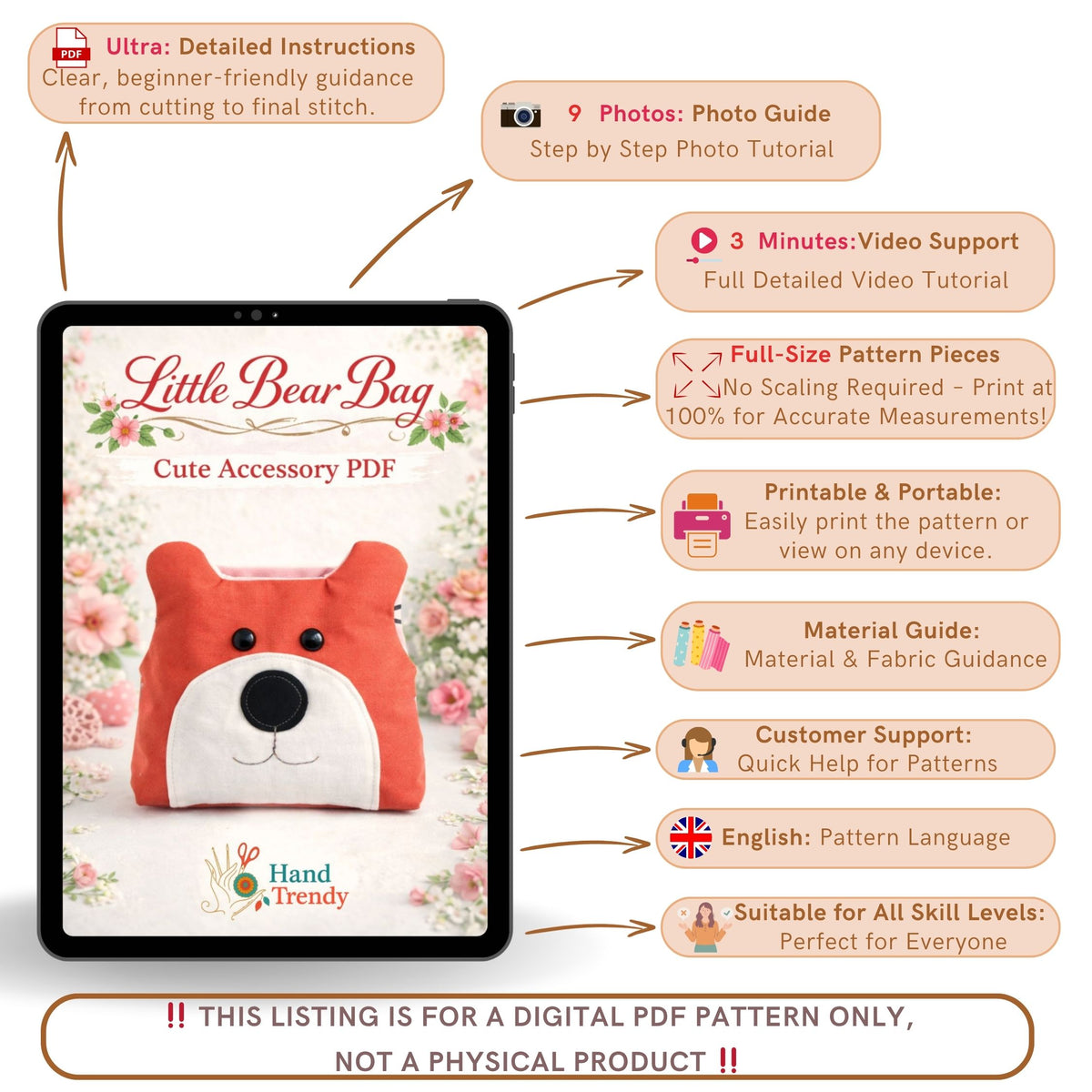 Fox Sewing Pattern PDF Plush Animal Pillow Toy Nursery Decor Template