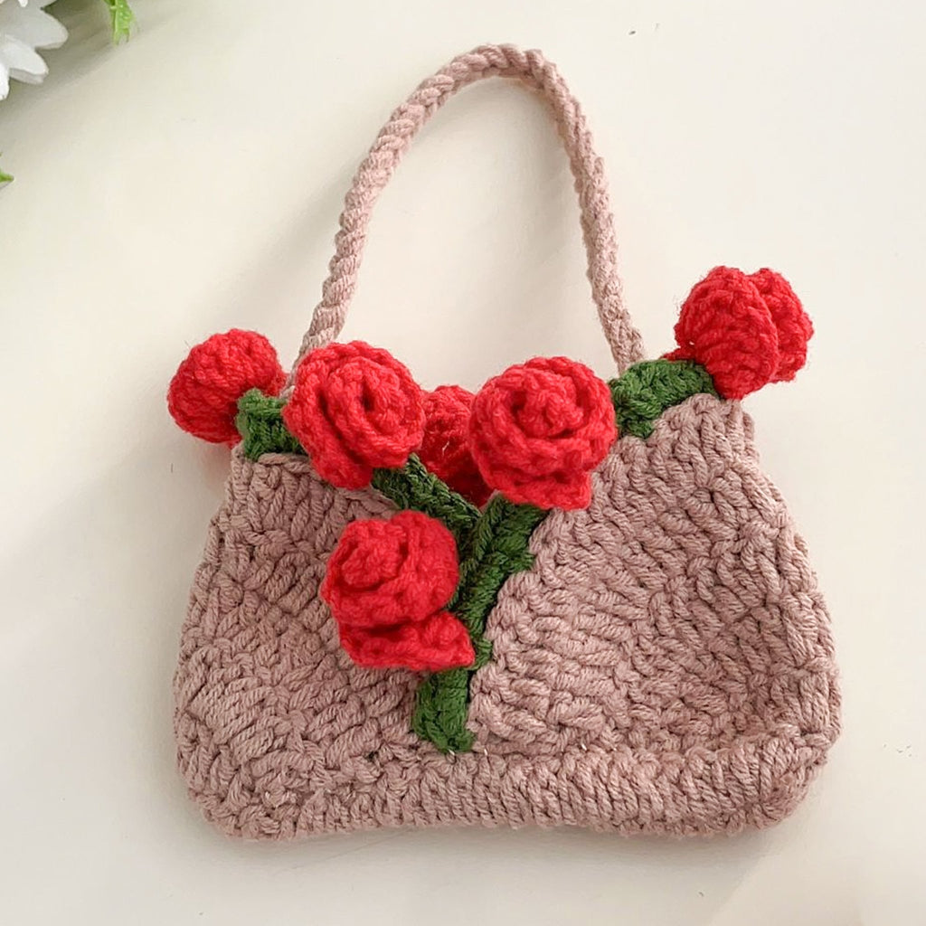 Mini Crochet Rose Bag Pattern PDF – Tiny Floral Purse Ornament Tutorial – Handmade Crochet Decor - Hand Trendy