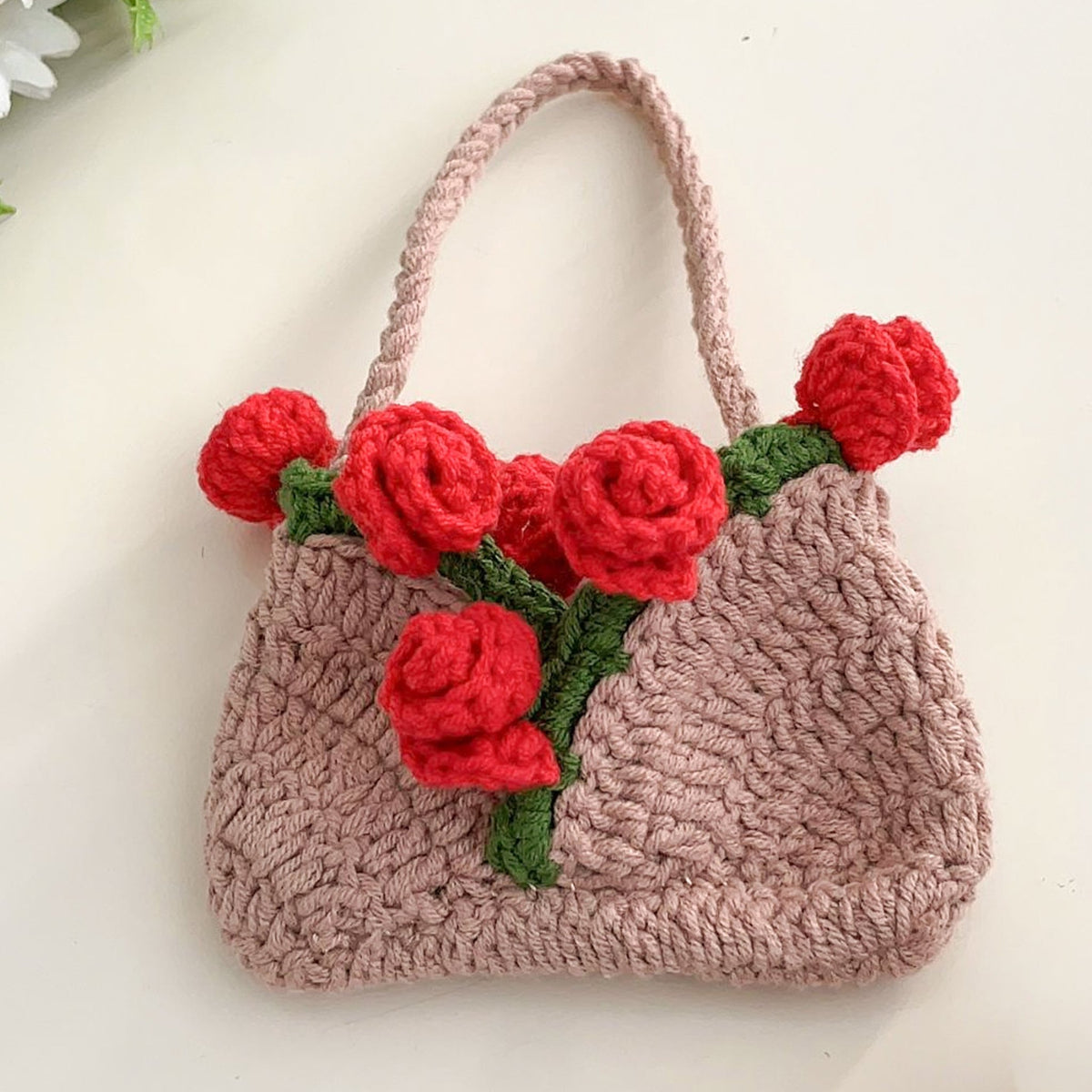 Mini Crochet Rose Bag Pattern PDF – Tiny Floral Purse Ornament Tutorial – Handmade Crochet Decor - Hand Trendy