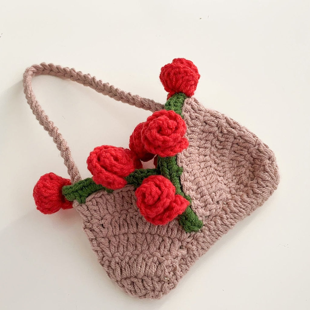 Mini Crochet Rose Bag Pattern PDF – Tiny Floral Purse Ornament Tutorial – Handmade Crochet Decor - Hand Trendy