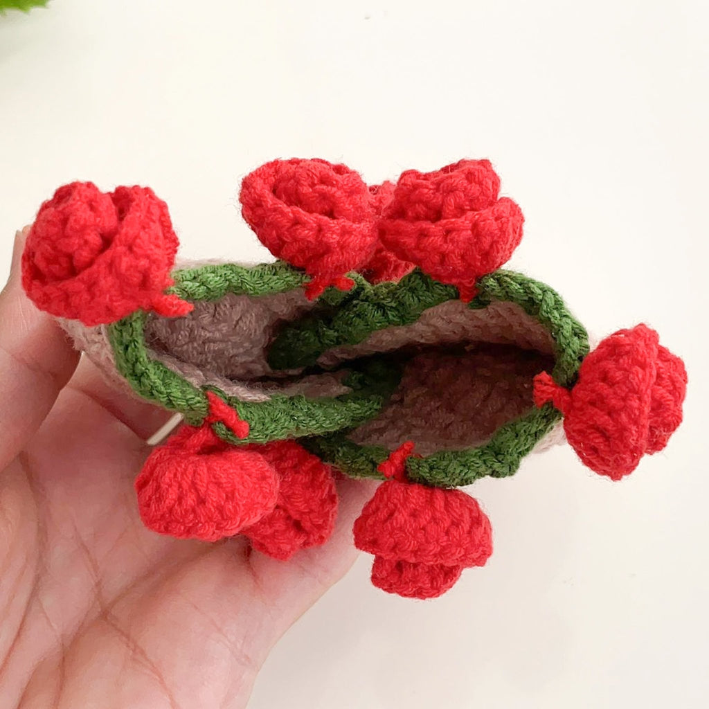 Mini Crochet Rose Bag Pattern PDF – Tiny Floral Purse Ornament Tutorial – Handmade Crochet Decor - Hand Trendy