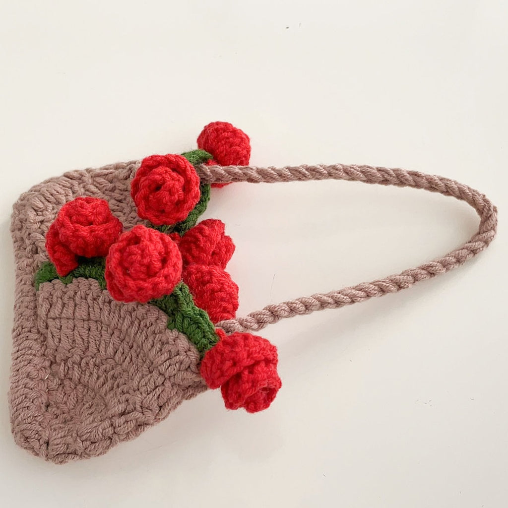 Mini Crochet Rose Bag Pattern PDF – Tiny Floral Purse Ornament Tutorial – Handmade Crochet Decor - Hand Trendy