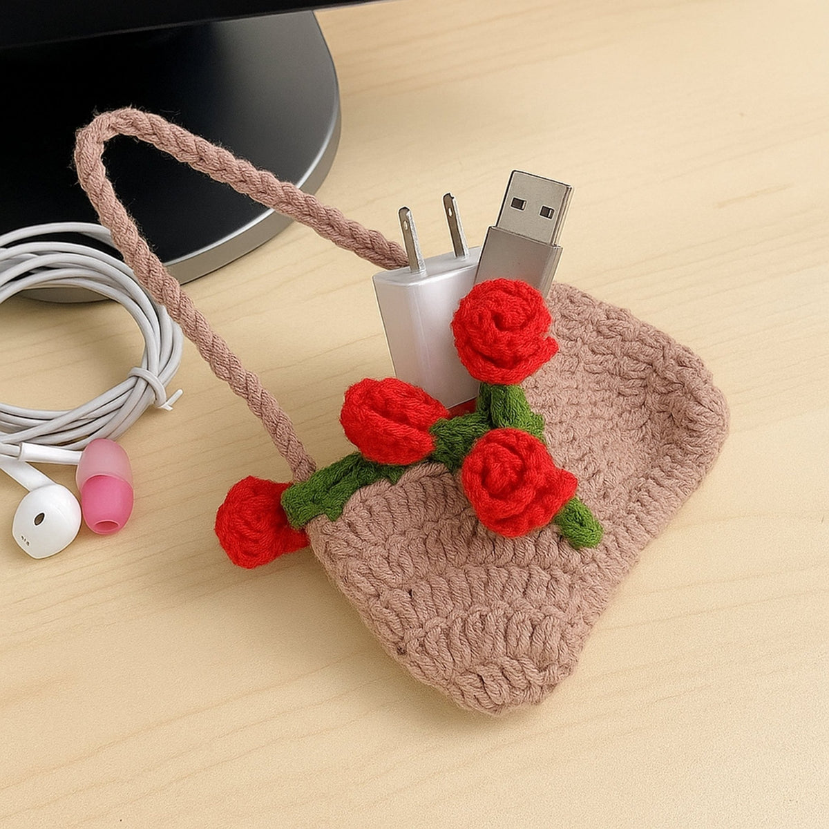Mini Crochet Rose Bag Pattern PDF – Tiny Floral Purse Ornament Tutorial – Handmade Crochet Decor - Hand Trendy