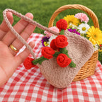 Mini Crochet Rose Bag Pattern PDF – Tiny Floral Purse Ornament Tutorial – Handmade Crochet Decor - Hand Trendy