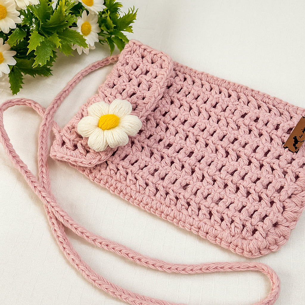 Crochet Phone Bag Pattern PDF, Daisy Crossbody Bag Tutorial, Minimalist Shoulder Purse Design