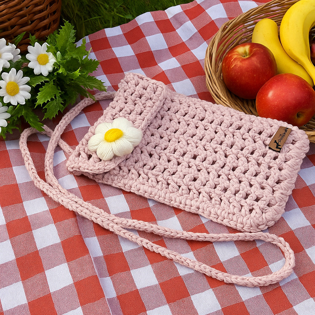 Crochet Phone Bag Pattern PDF, Daisy Crossbody Bag Tutorial, Minimalist Shoulder Purse Design