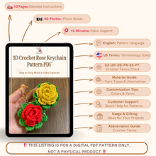 3D Crochet Rose Keychain Pattern PDF, Multilayer Floral Bag Charm