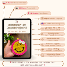 Crochet Smiley Face Ornament Pattern PDF, Cute Happy Face Wall Hanging