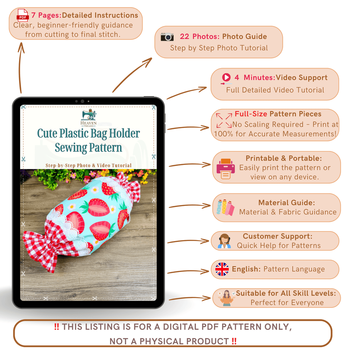Cute Plastic Bag Holder Sewing Pattern, DIY Grocery Bag Dispenser PDF - Hand Trendy