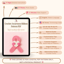 Crochet Awareness Ribbon Pattern PDF, Pink Ribbon with Heart, Breast Cancer Support DIY