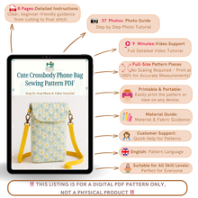 Cute Crossbody Phone Bag Sewing Pattern PDF – Easy Beginner DIY Purse with Floral Fabric