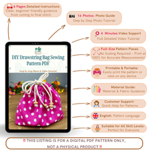 DIY Drawstring Bag Sewing Pattern PDF, Small Fabric Gift Bag Tutorial