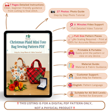 Mini Christmas Tote Bag Sewing Pattern PDF, Small Gift Bag DIY Template