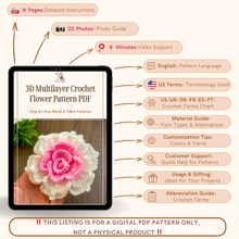 3D Multilayer Crochet Flower Pattern PDF, Textured Floral Applique