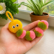Pom Pom Caterpillar Keychain Pattern, Cute Yarn Bug Charm Tutorial