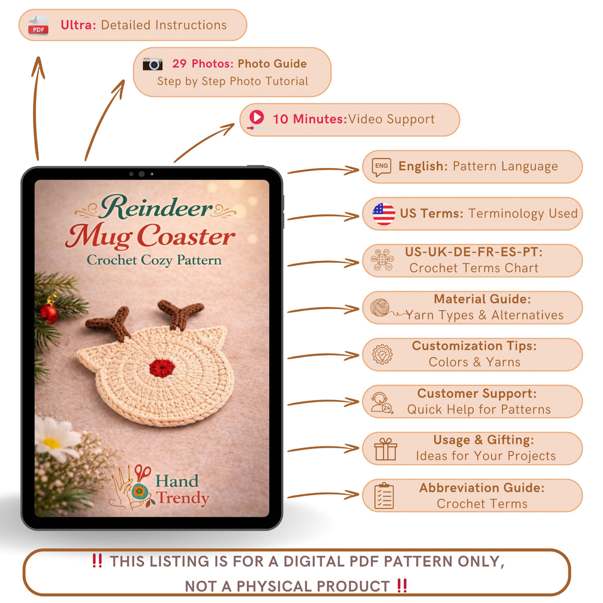 Reindeer Coaster Crochet Pattern Mug Coaster Design For Festive Table And Winter Home Decor