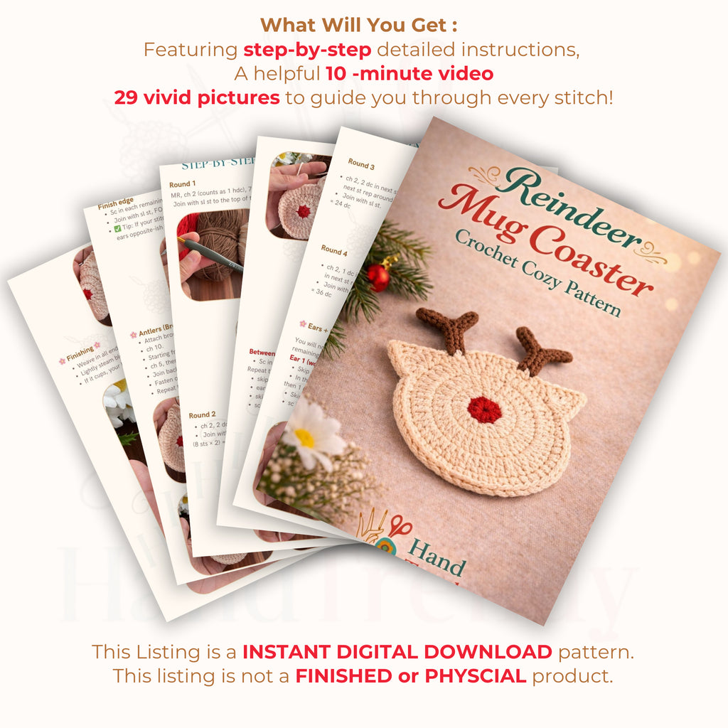 Reindeer Coaster Crochet Pattern Mug Coaster Design For Festive Table And Winter Home Decor
