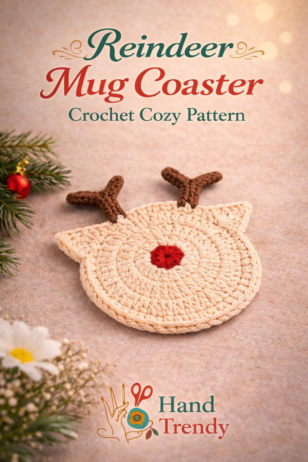 Reindeer Coaster Crochet Pattern Mug Coaster Design For Festive Table And Winter Home Decor