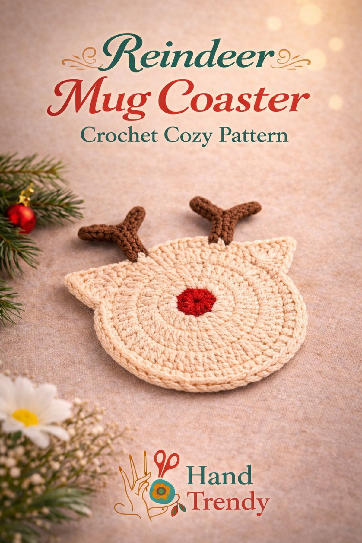 Reindeer Coaster Crochet Pattern Mug Coaster Design For Festive Table And Winter Home Decor