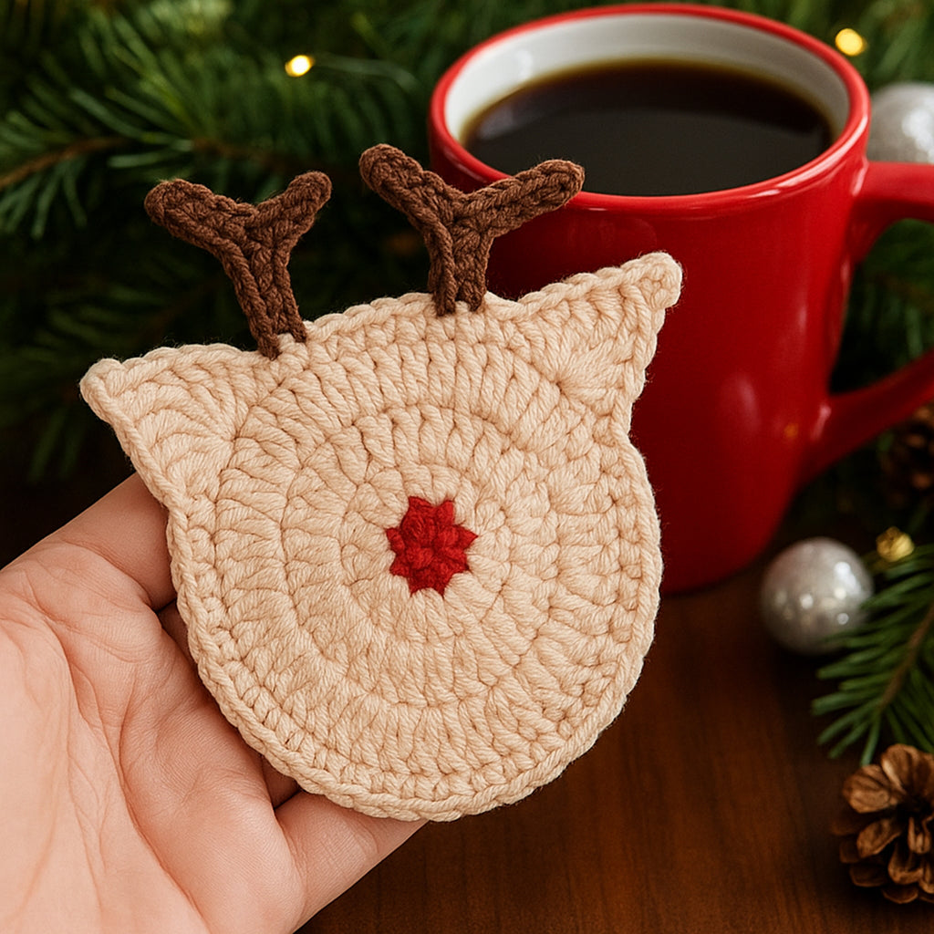 Reindeer Coaster Crochet Pattern Mug Coaster Design For Festive Table And Winter Home Decor