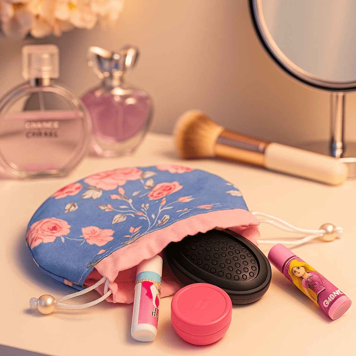 Round Drawstring Pouch Sewing Pattern – Floral Cosmetic Bag PDF Tutorial - Hand Trendy