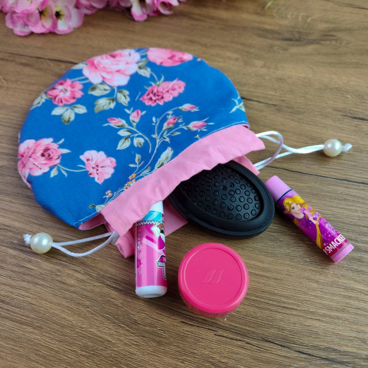 Round Drawstring Pouch Sewing Pattern – Floral Cosmetic Bag PDF Tutorial - Hand Trendy