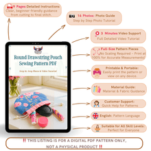 Round Drawstring Pouch Sewing Pattern – Floral Cosmetic Bag PDF Tutorial - Hand Trendy