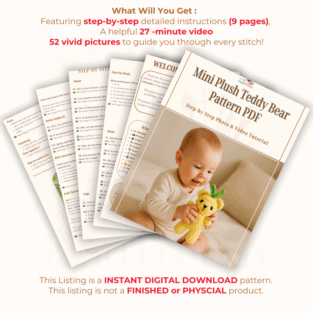 Mini Plush Teddy Bear Pattern PDF, Amigurumi Small Velvet Bear Tutorial, DIY Soft Toy for Babies - Hand Trendy