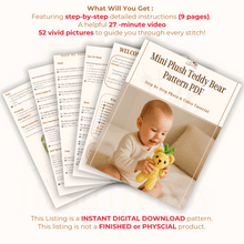 Mini Plush Teddy Bear Pattern PDF, Amigurumi Small Velvet Bear Tutorial, DIY Soft Toy for Babies