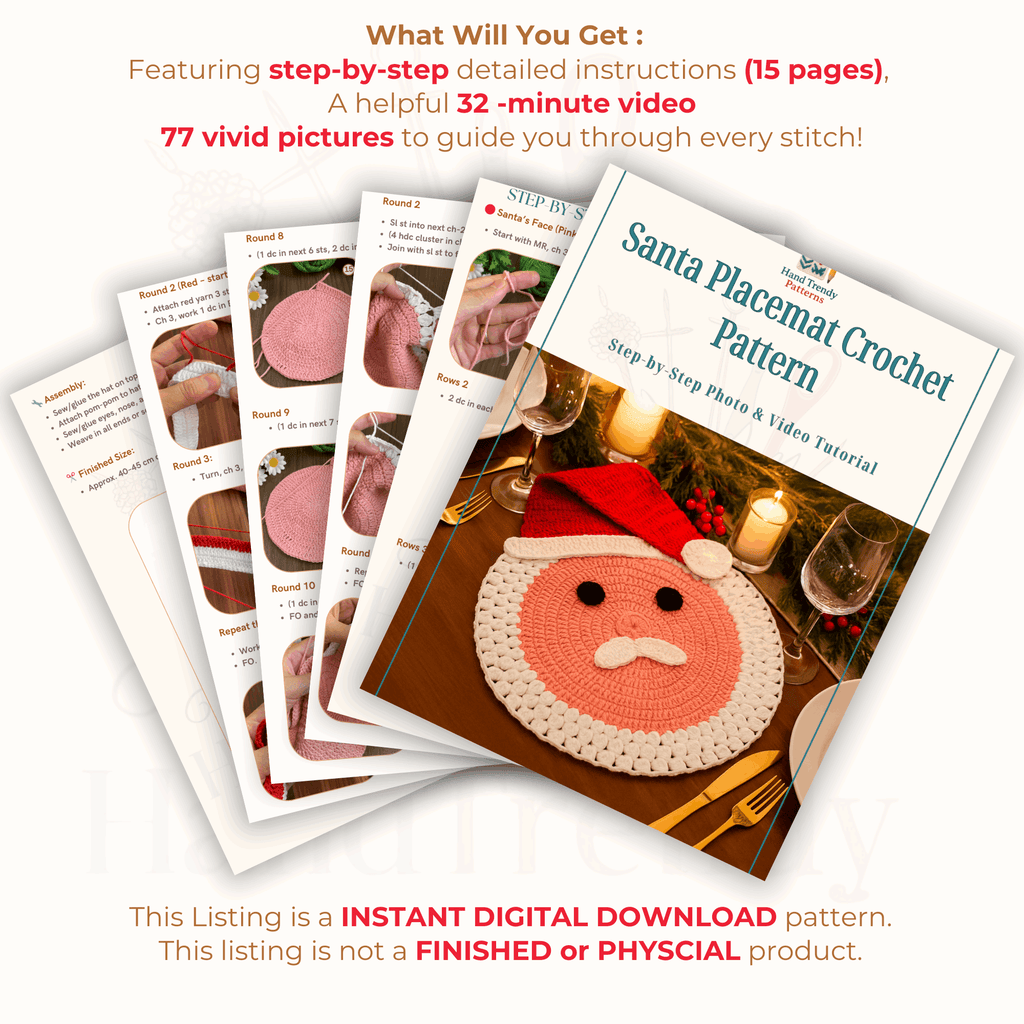 Santa Placemat Crochet Pattern PDF For Christmas Table Decor - Hand Trendy