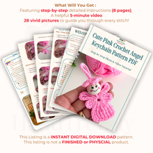 Cute Pink Crochet Angel Keychain Pattern PDF, Amigurumi Angel Ornament DIY Tutorial