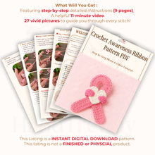 Crochet Awareness Ribbon Pattern PDF, Pink Ribbon with Heart, Breast Cancer Support DIY