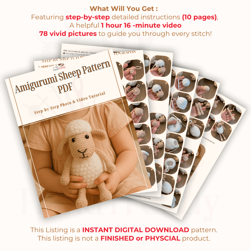 Amigurumi Sheep Pattern PDF, Crochet Plush Lamb Tutorial, Easy Stuffed Animal Pattern - Hand Trendy