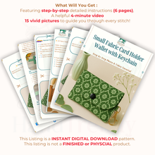 PDF Sewing Pattern for Small Fabric Card Holder Wallet with Keychain
