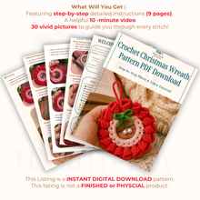 Crochet Christmas Wreath Pattern PDF Download, Handmade Holiday Ornament Tutorial